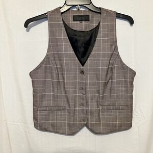 BlankNYC Womens Brown Glen Plaid V-Neck Button Front Tailored Vest XL 52GLS247EE